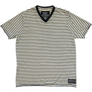 Broken Threads Men Classic Black and White Striped V-Neck Tee